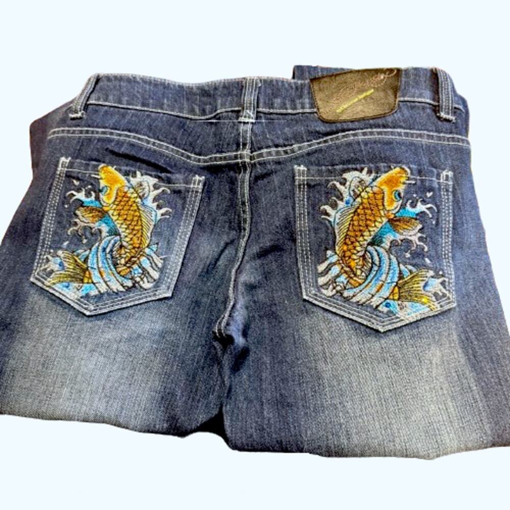 Y2K Vintage Ed Hardy Embroidered Koi Fish Low Rise Jeans 29